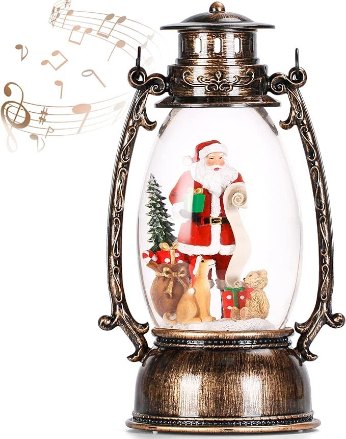 Christmas Snow Globes Musical with Santa Claus & Dog, Snowglobes Christmas Lantern Glitter Lighte... | Amazon (US)