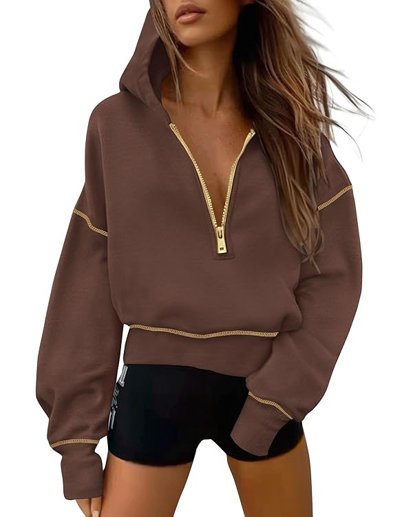PRETTYGARDEN Women's 2025 Fall Hooded Sweatshirts Long Sleeve Half Zip Cropped Hoodies Pullover W... | Amazon (US)