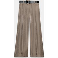 Zara - Belted Satin Wide Leg Pants - Women - Brown Taupe - Women | Zara US