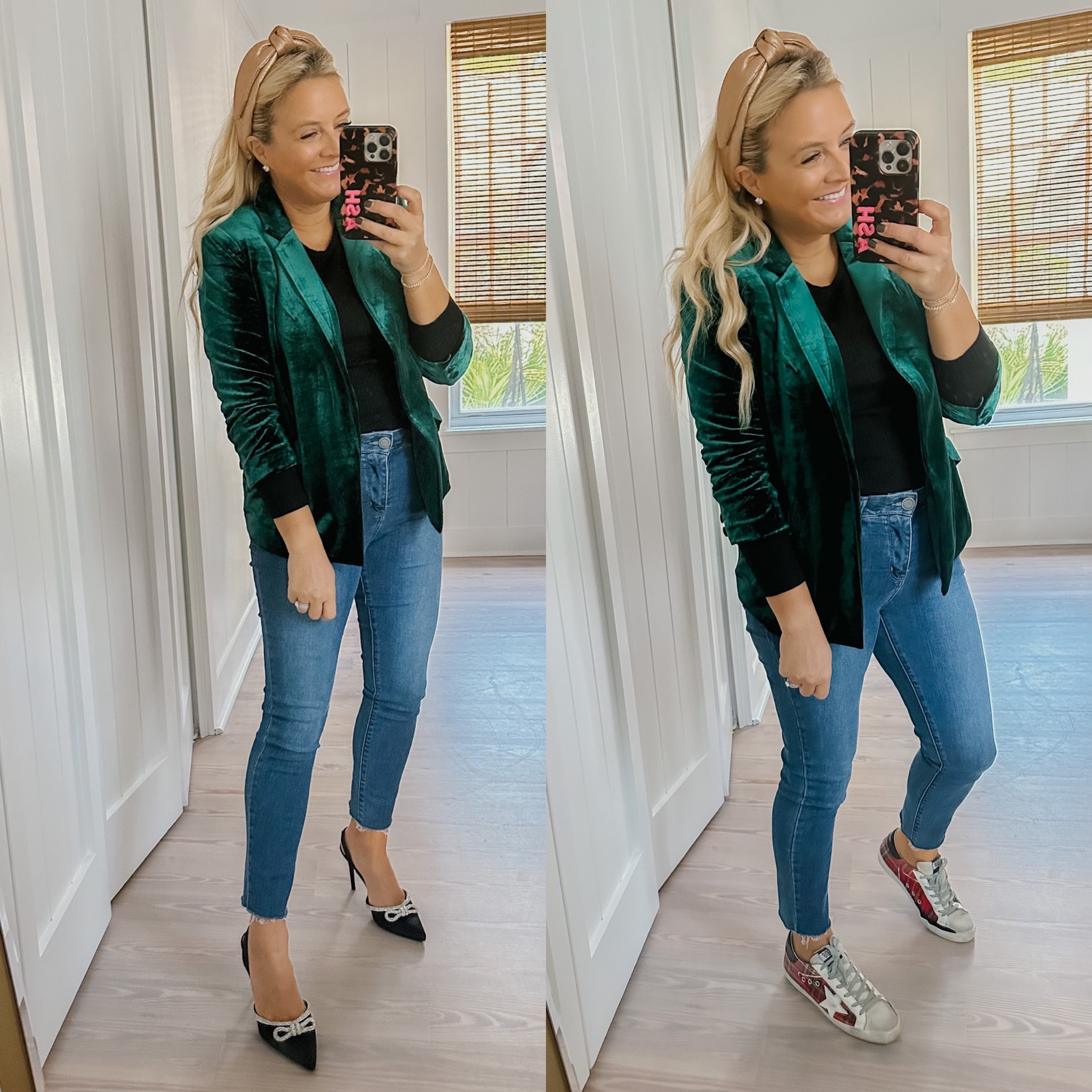 The perfect green velvet blazer for fall and holiday season.  Wearing a size small. Code FANCY15 for 15% off. Wearing a size 2 in the wit and wisdom jeans!

#LTKunder100 #LTKstyletip #LTKHoliday