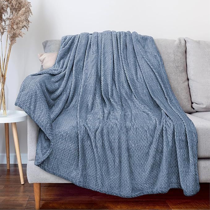 PAVILIA Soft Fleece Dusty Blue Throw Blanket for Couch, Lightweight Plush Warm Blankets for Bed, ... | Amazon (US)