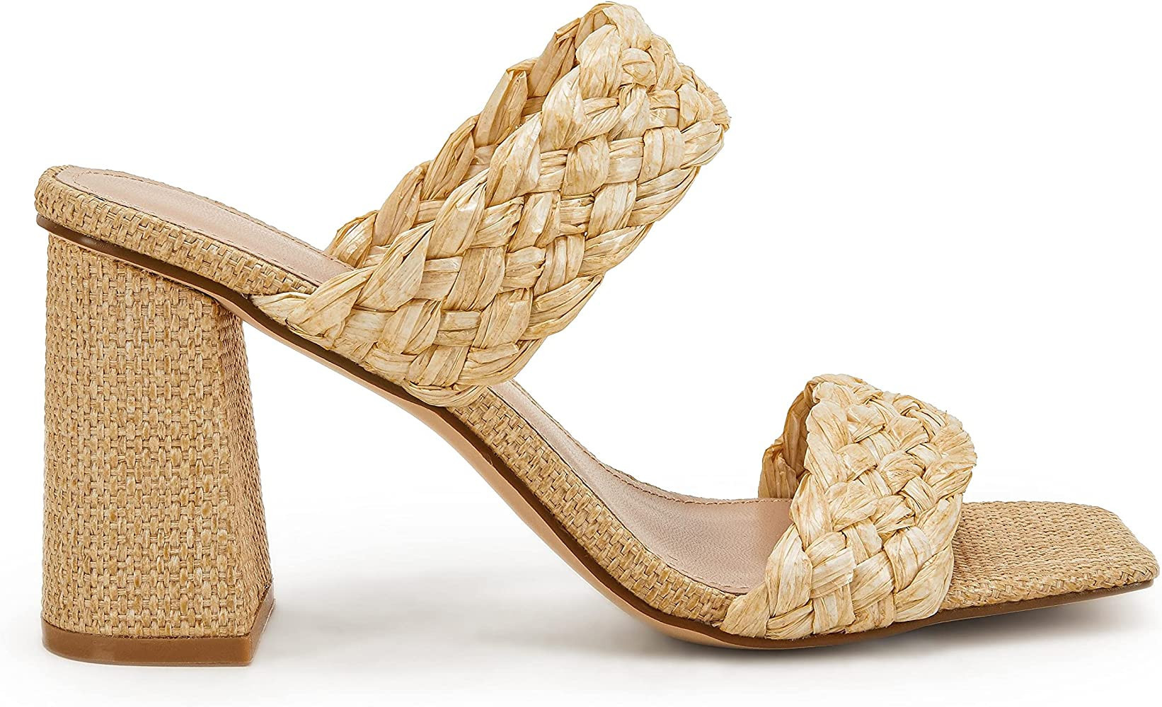 Syktkmx Womens' Braided Heeled Sandals Backless Square Open Toe Block Slide | Amazon (US)