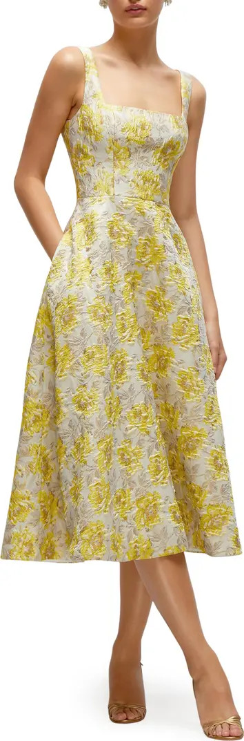 Golden Metallic Floral Midi Cocktail Dress | Nordstrom
