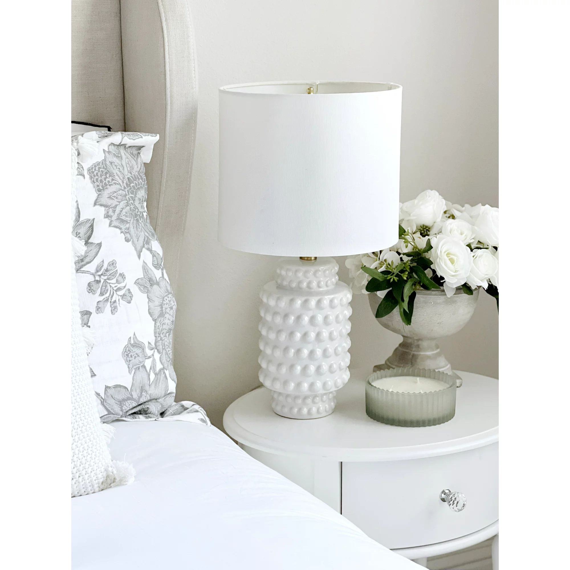 My Texas House 21" Hob-Nail Ceramic Table Lamp, Brass Accents, White Finish | Walmart (US)