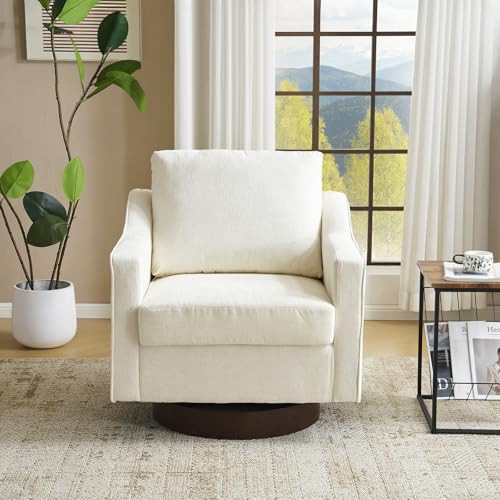 VINGLI Mid-Century Modern Swivel Accent Chair, 360°Upholstered Armchair, Home Sofa with Track Arms for Living Room, Bedroom, Reading Room, Club Swivel Chair,Chenille Beige | Amazon (US)