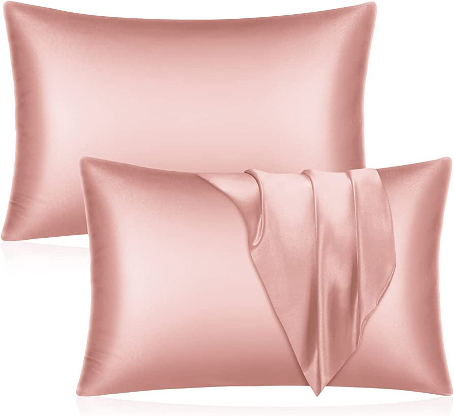 YUHX Silk Satin Pillowcase for Hair and Skin, Rose Gold Standard Size Pillowcase Set of 2, Soft S... | Amazon (US)