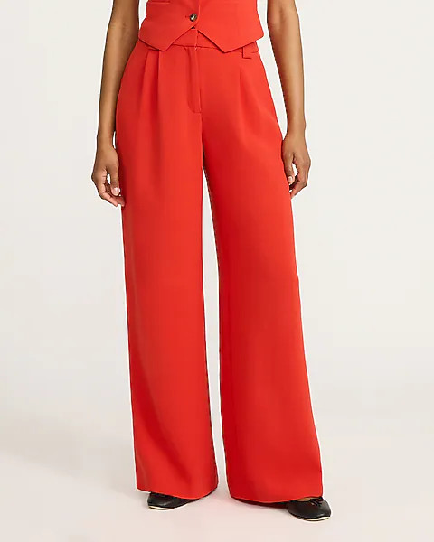 Signature Crepe High Waisted Relaxed Trouser | Express