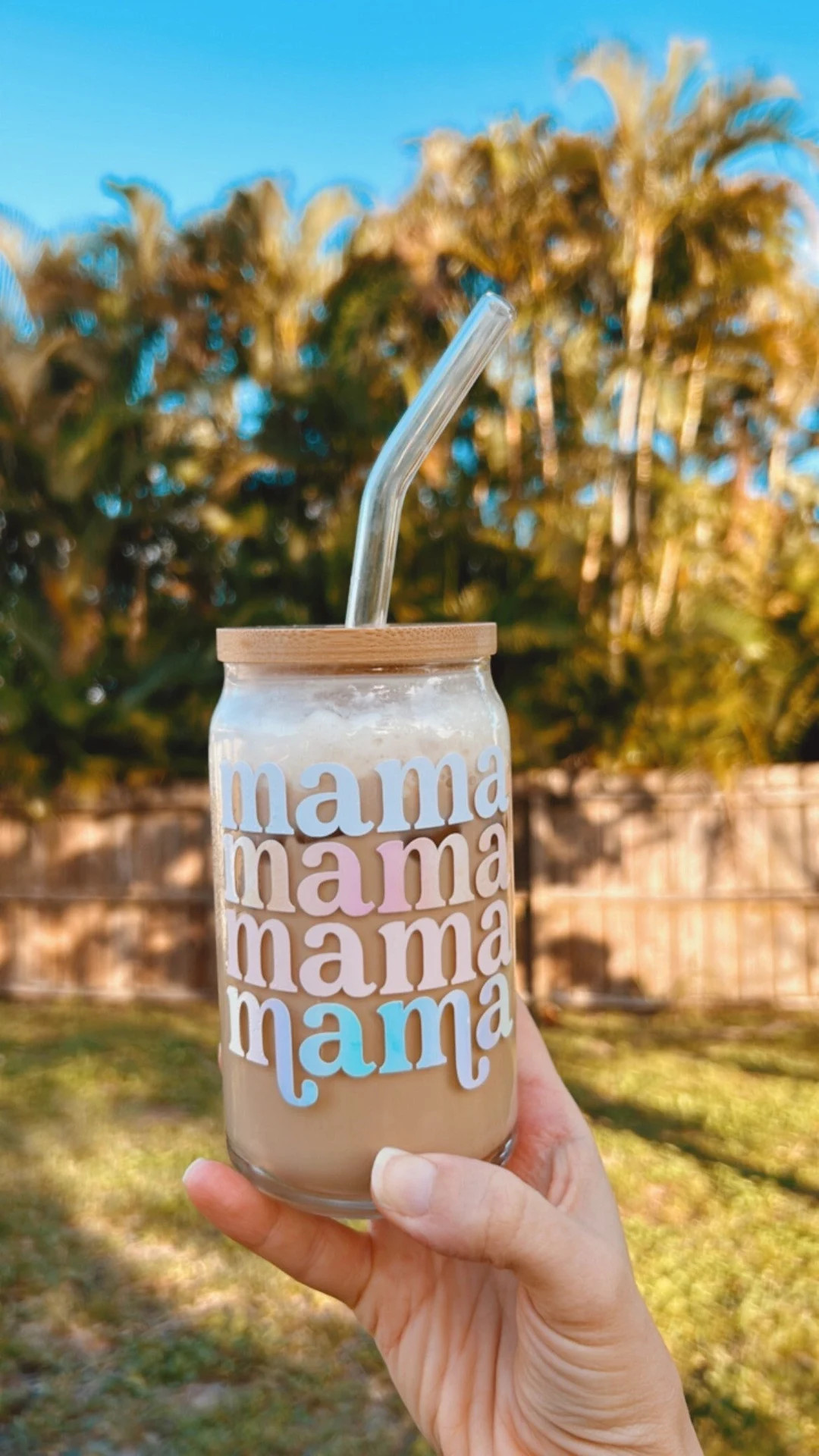 mama glass cup| 16 oz | bamboo lid and glass straw | mama glass can | iced coffee cup | Gift box ... | Etsy (US)