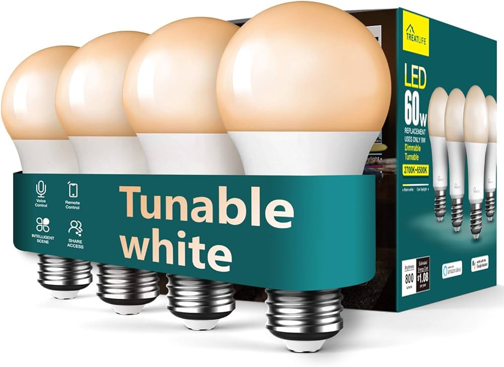 TREATLIFE Smart Light Bulbs 4Pack, 2500K-6500K Tunable White Dimmable LED Light Bulb Compatible w... | Amazon (US)