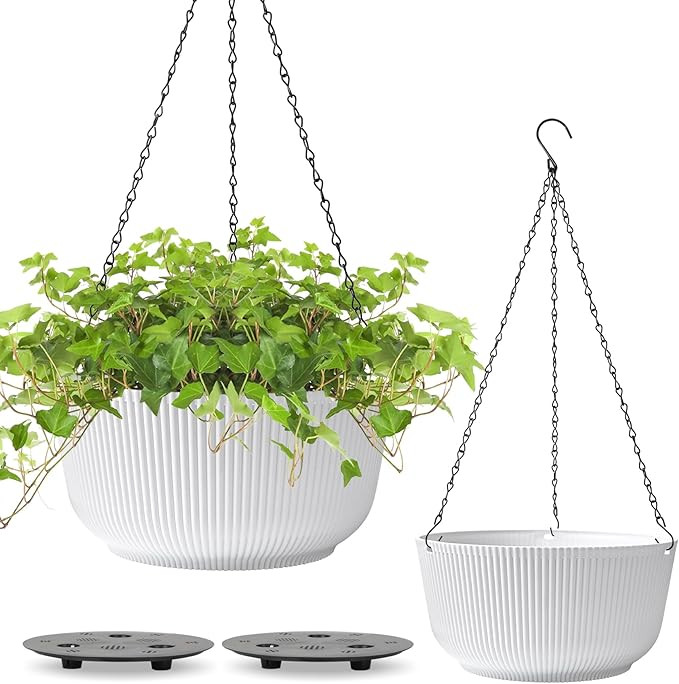 T4U 12 Inch Large Hanging Planters for Outdoor Plants, 2 Pack Self Watering Hanging Pots Indoor, ... | Amazon (US)
