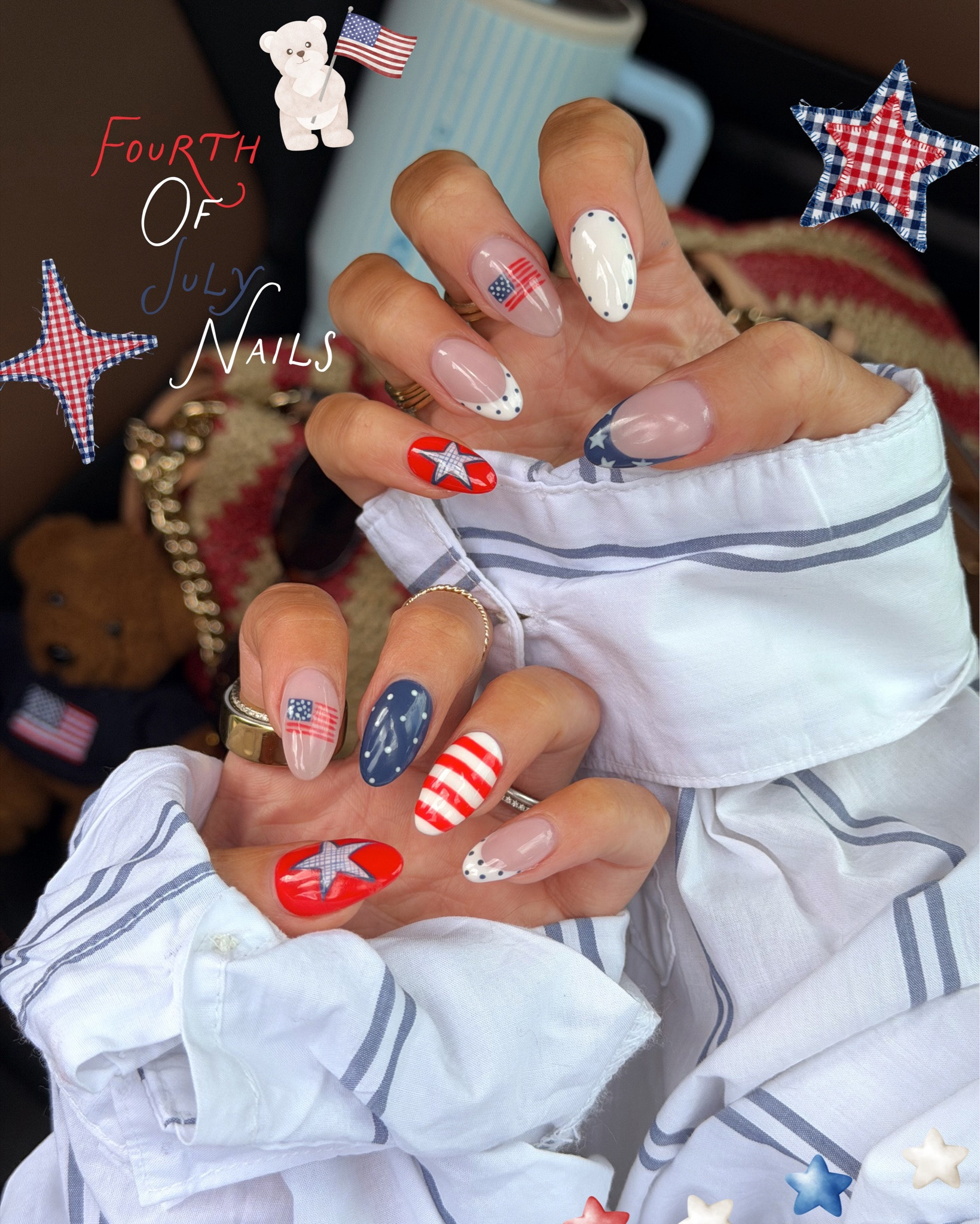 Hellooo Fourth of July week! ❤️🤍💙😍 @white.fox.nails ily!!!! Couldn’t love this set anymore — save for inspo this week! #fourthofjulynails #redwhiteandblue #stripednails #fashionablykaynails