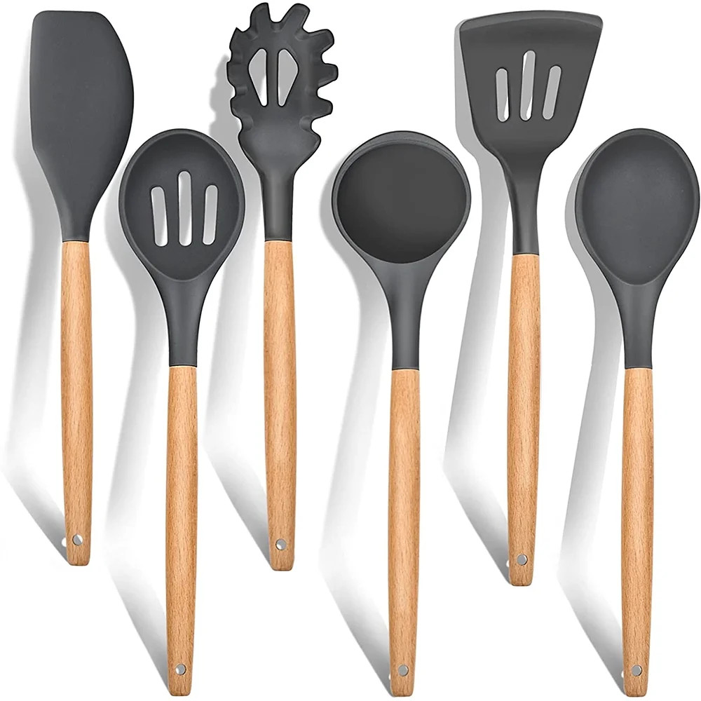 Kitchen Utensils Set of 6, VeSteel Silicone Cooking Utensils with Wooden Handle, Non-Stick Cookwa... | Walmart (US)