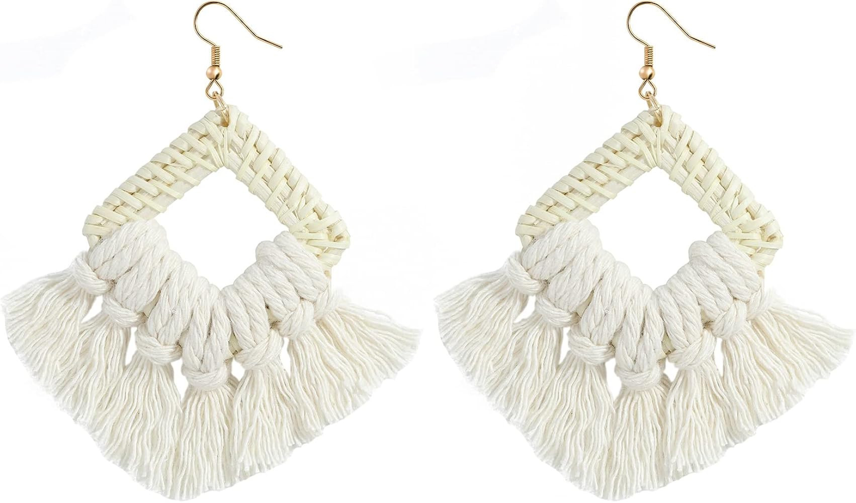 Bohemia Tassel Earrings Statement Handmade Dangle Ethnic Fringe Earrings Bamboo Weaving Geometric... | Amazon (US)