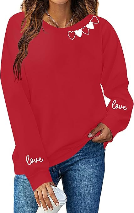 FAYALEQ Valentines Sweatshirt Women Love Heart Graphic Long Sleeve Shirt Cute Valentine's Day Pul... | Amazon (US)