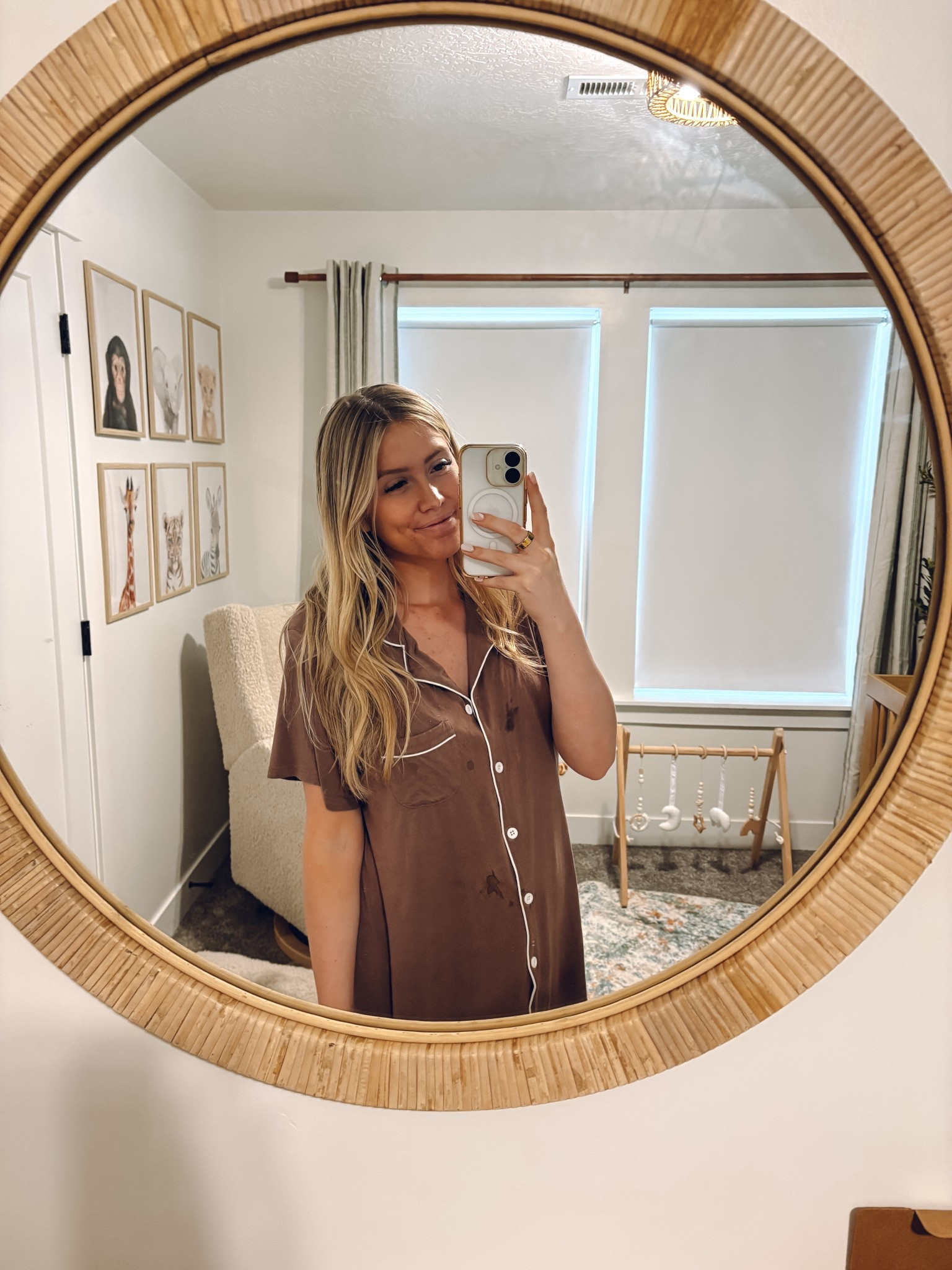 real life postpartum! lived in this button up nightgown dress for the first week! got it in a second color and the polka dot colors are a slightly different material! the brown is super soft! 

#LTKBaby #LTKmomlife