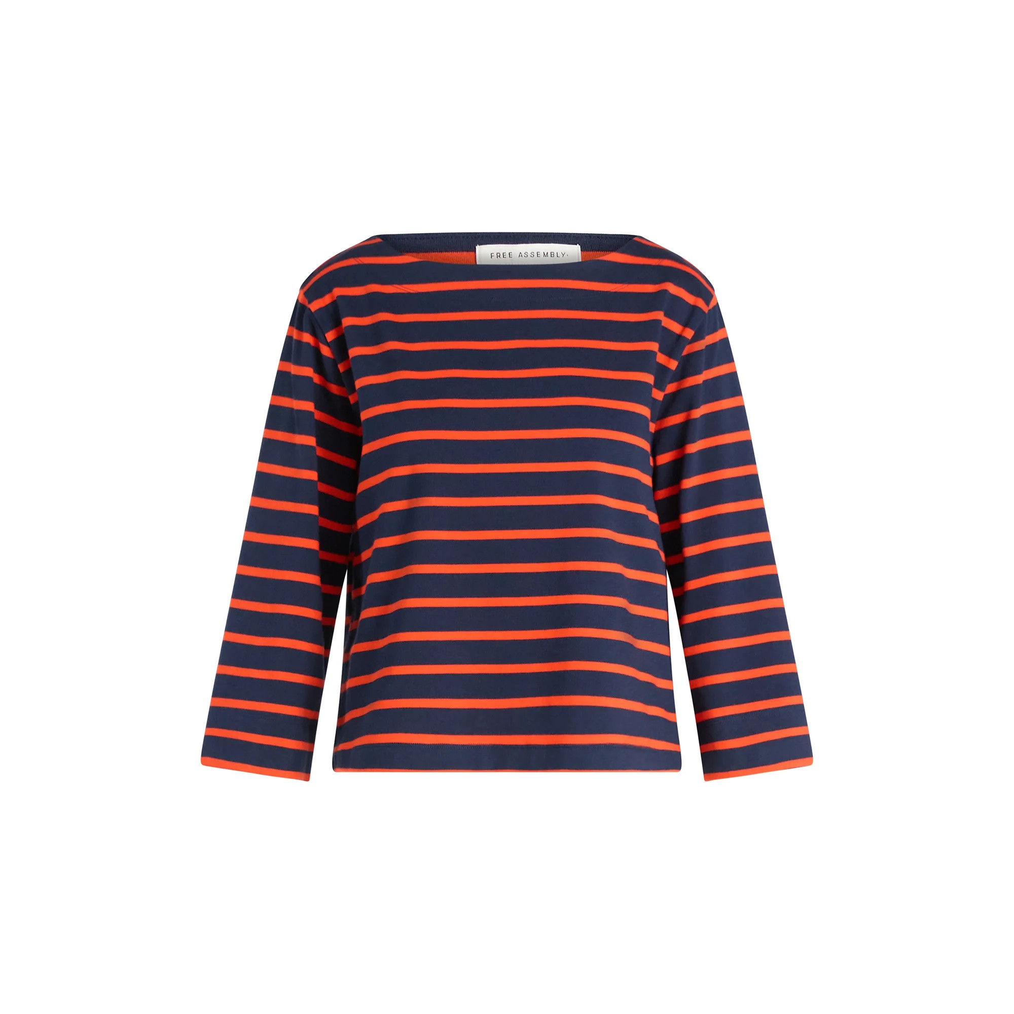 Free Assembly Women's and Women's Plus Striped Cotton Boatneck Tee with 3/4-Length Sleeves, Sizes... | Walmart (US)