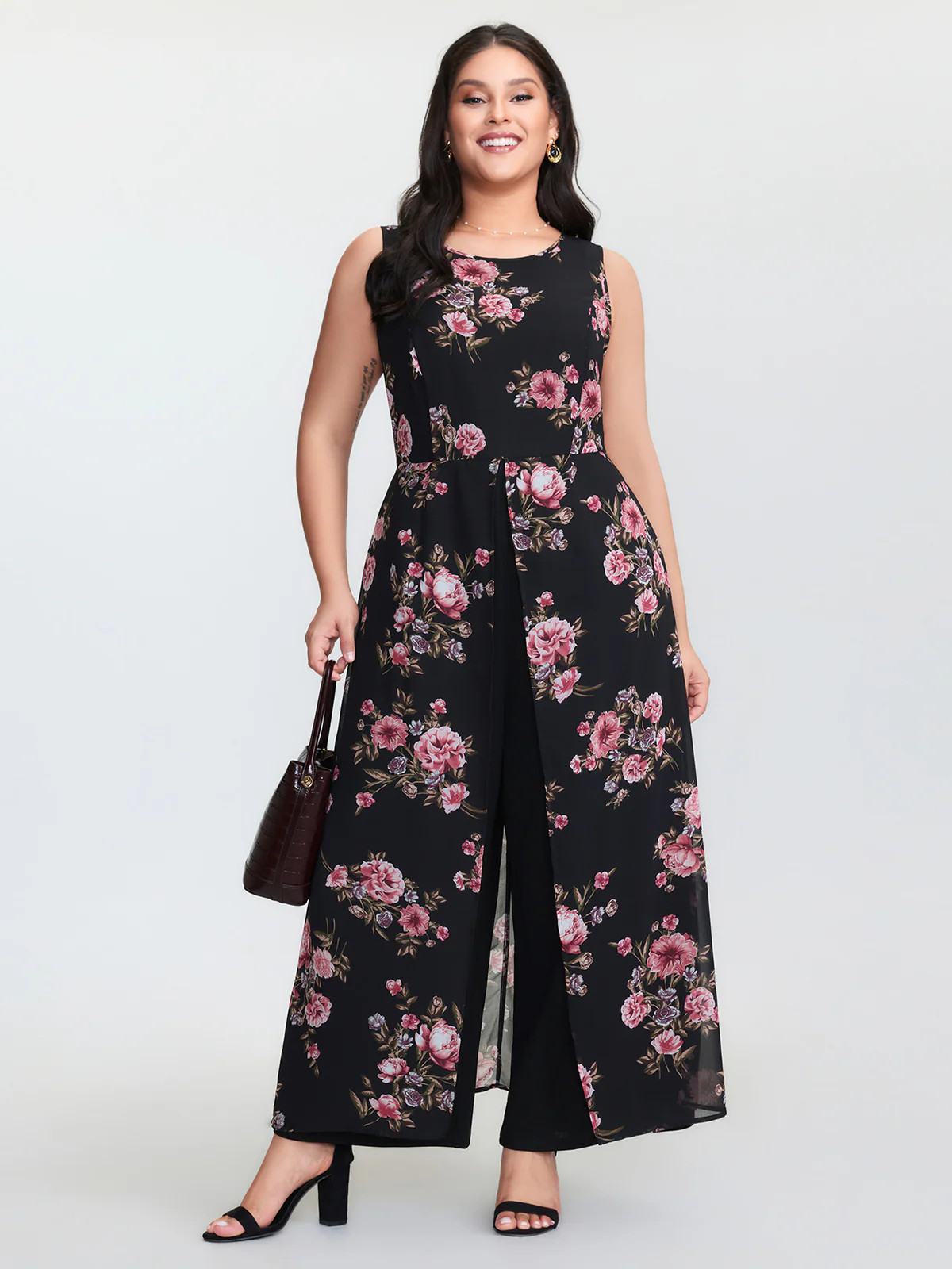 Floral Print Layered Contrast Jumpsuit | Bloomchic
