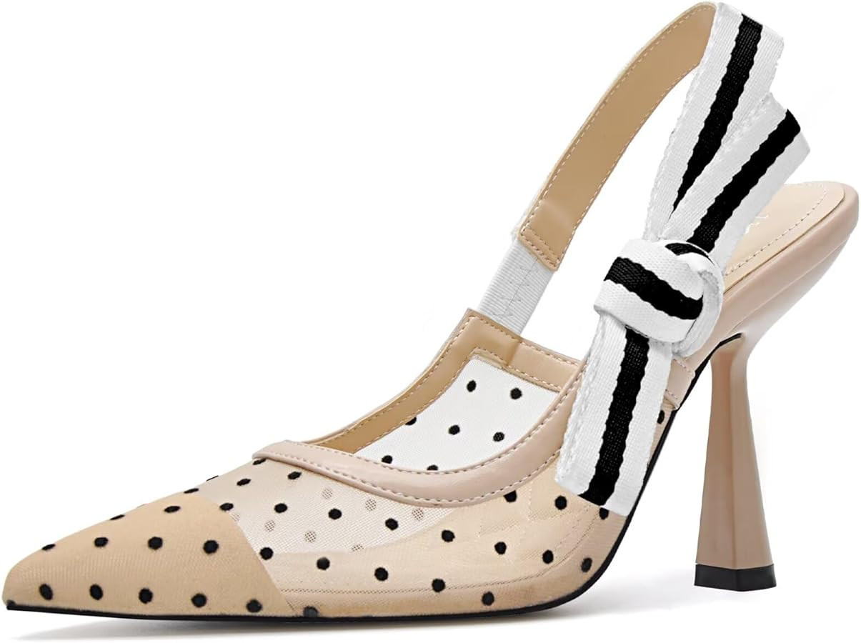 Slingback Heels for Women Closed Pointed Toe High Heels Bowknot Knitted Dress Work Wedding Pumps ... | Amazon (US)