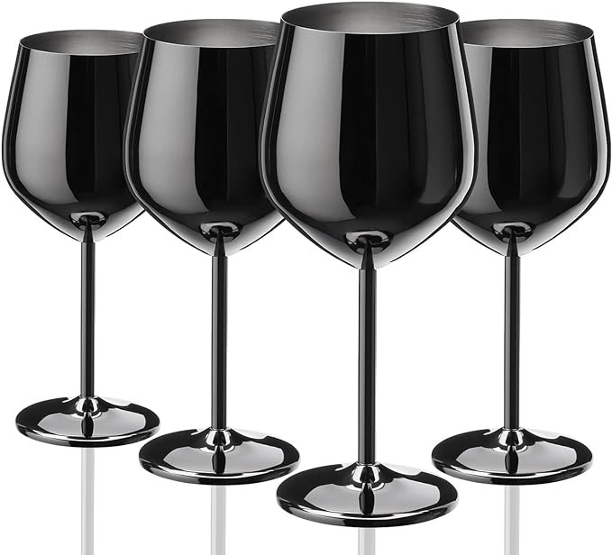 WOTOR Black Wine Glasses Set of 4, 18oz Stainless Steel Wine Glasses, Unbreakable & Portable Stem... | Amazon (CA)