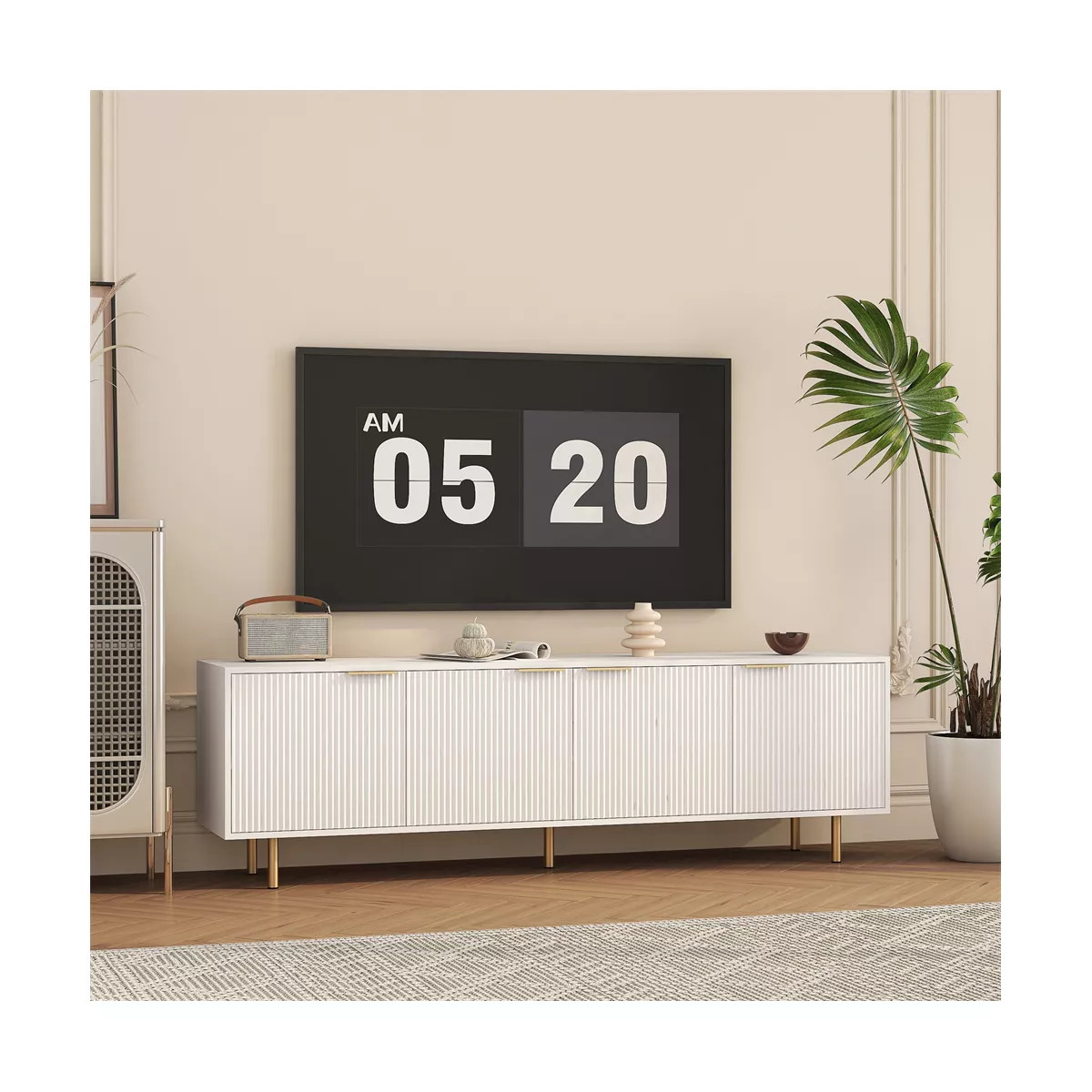 Modern Fluted TV Stand for TVs up to 65", 68" Entertainment Center with Storage, Wood Media Conso... | Target