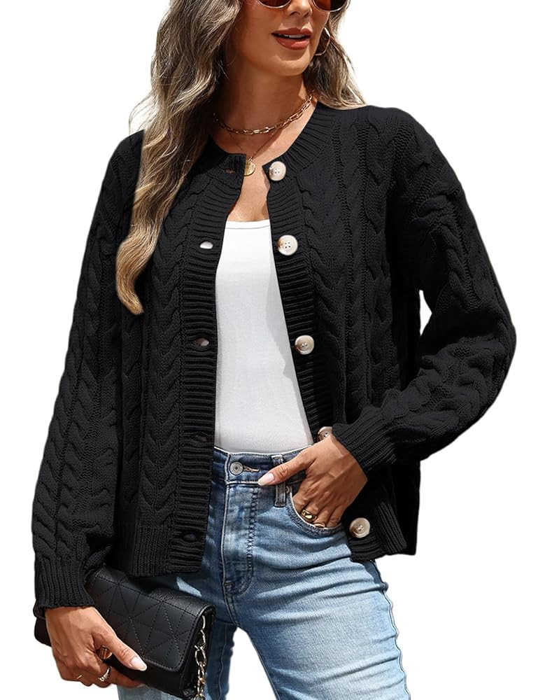VIMPUNEC Fall Cardigan Sweaters for Women Casual Cable Knit Button Down Jackets Long Sleeve Open ... | Amazon (US)