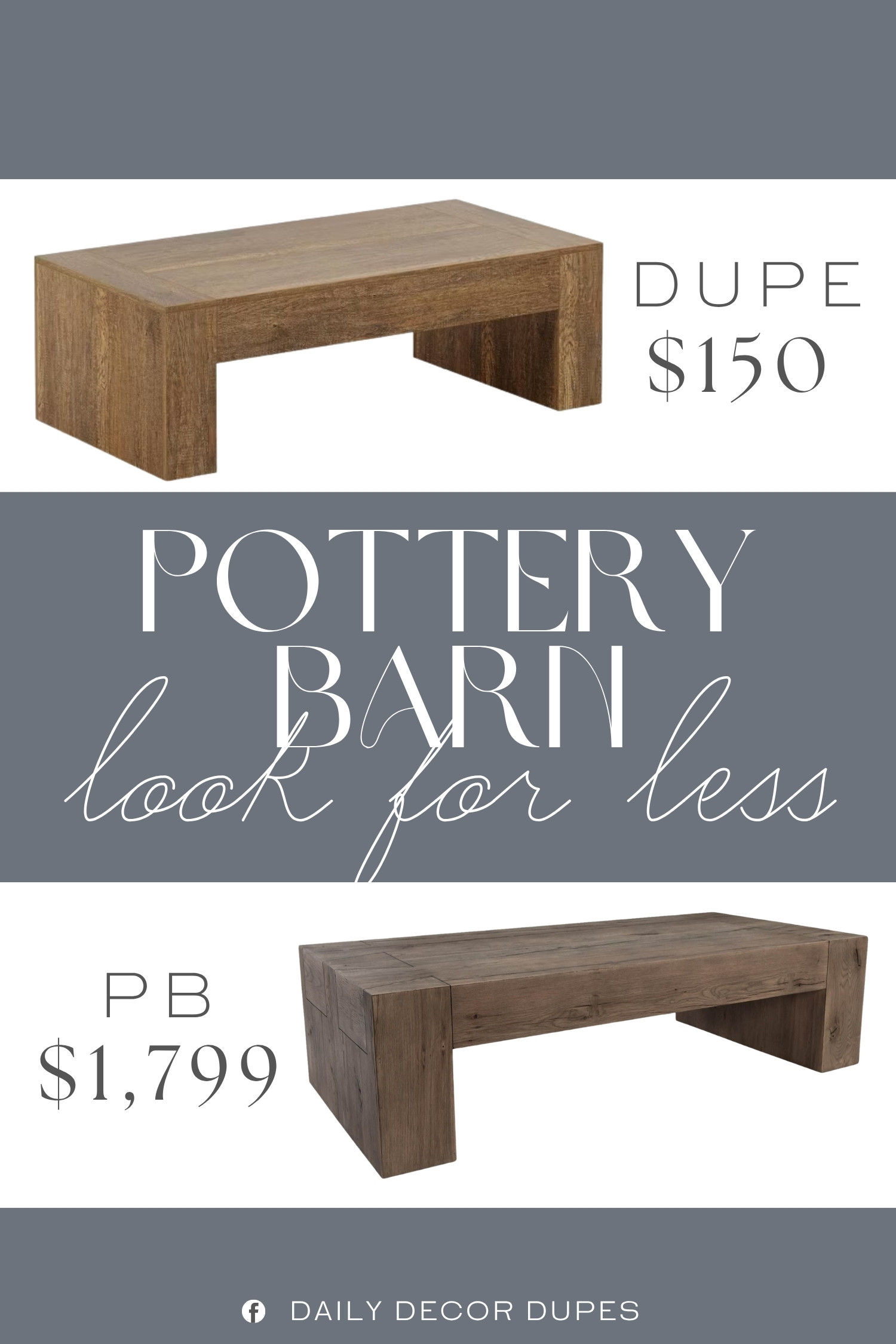 The Pottery Barn Raymond Rectangular Coffee Table features a simple block-leg design and warm wood finish that bring an organic, grounded feel to the living room. Its generous rectangular surface gives plenty of space for books, trays, candles, and everyday decor, while the streamlined shape works beautifully with modern, rustic, farmhouse, and organic modern interiors. At around $215, compared with the $1,799 designer version shown, a similar style saves about $1,584 while bringing the same warm, substantial aesthetic to the space. 🪵✨🏡

Home more affordable option find similar look for less budget friendly affordable cheap cheaper beautiful pretty. Clearance sale coupon code discount code promo code luxury Inspo inspiration inspired by idea ideas Love like these? I share multiple every day in my FB group.
#PotteryBarnInspired #RaymondCoffeeTable #RectangularCoffeeTable #WoodCoffeeTable #NaturalWoodFurniture #LivingRoomFurniture #ModernCoffeeTable 

 #LTKHome