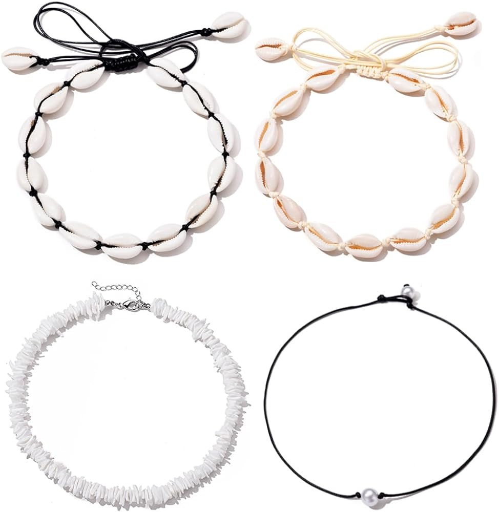 ATIMIGO White Puka Shell Hawaiian Cowrie Shell Pearl Beach Choker Handmade Adjustable Summer Clav... | Amazon (US)