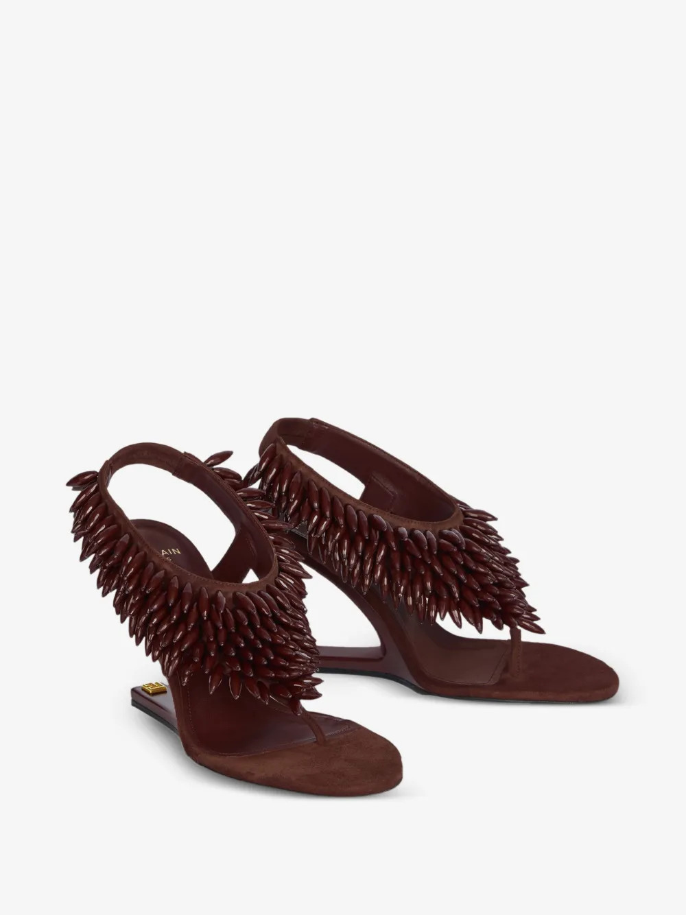 Balmain No Wedge beaded suede sandals - Brown | Farfetch Global