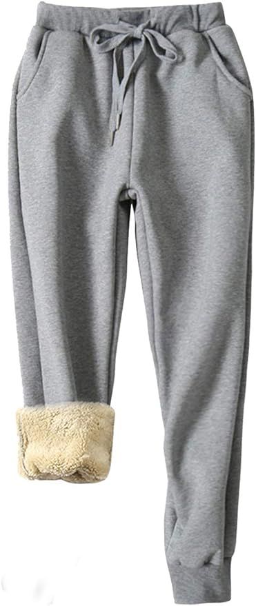 Yeokou Women's Warm Sherpa Lined Athletic Sweatpants Jogger Fleece Pants | Amazon (US)