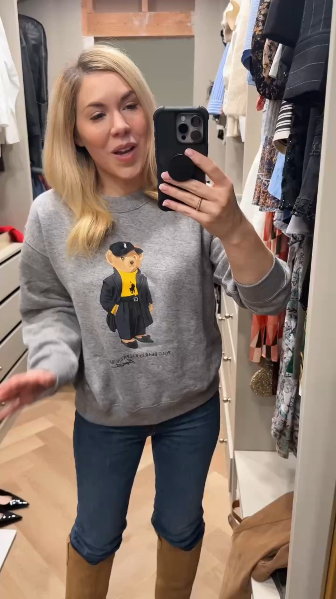 Polo bear sweatshirt
Green dress
Western boots
Cowboy boots 
Faux suede jacket 

#LTKStyleTip #LTKShoeCrush #LTKSeasonal