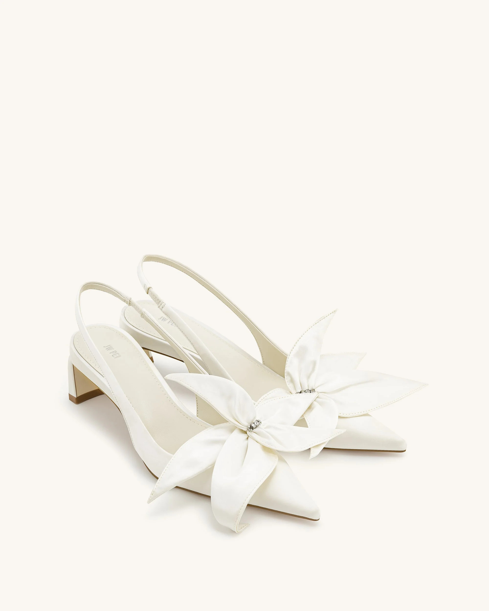 Queena Floral Appliques Slingback Pumps - Ivory White | JW PEI US