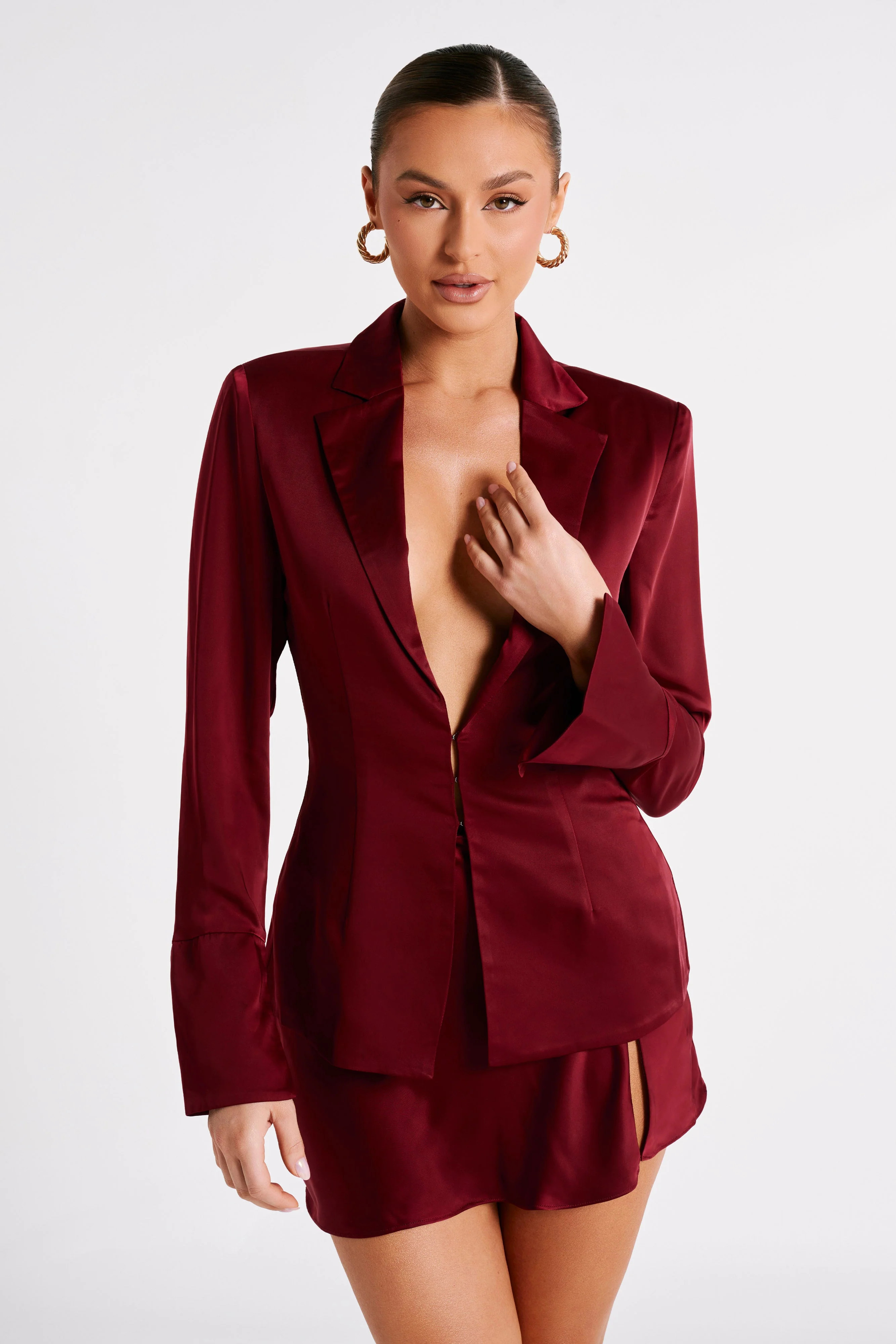 Hartley Satin Collared Shirt - Berry | MESHKI US