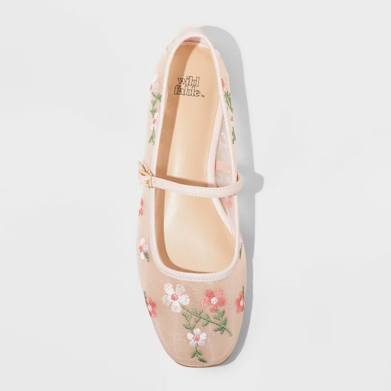 Women's Elsa Floral Mesh Mary Jane Flats - Wild Fable™ Pink | Target