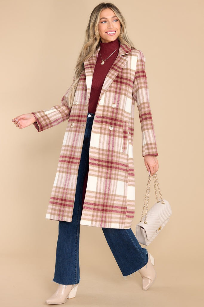 Riley Tan Multi Plaid Check Coat | Red Dress 