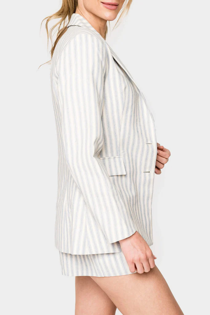 Long Line Striped Linen Blazer | Gibsonlook