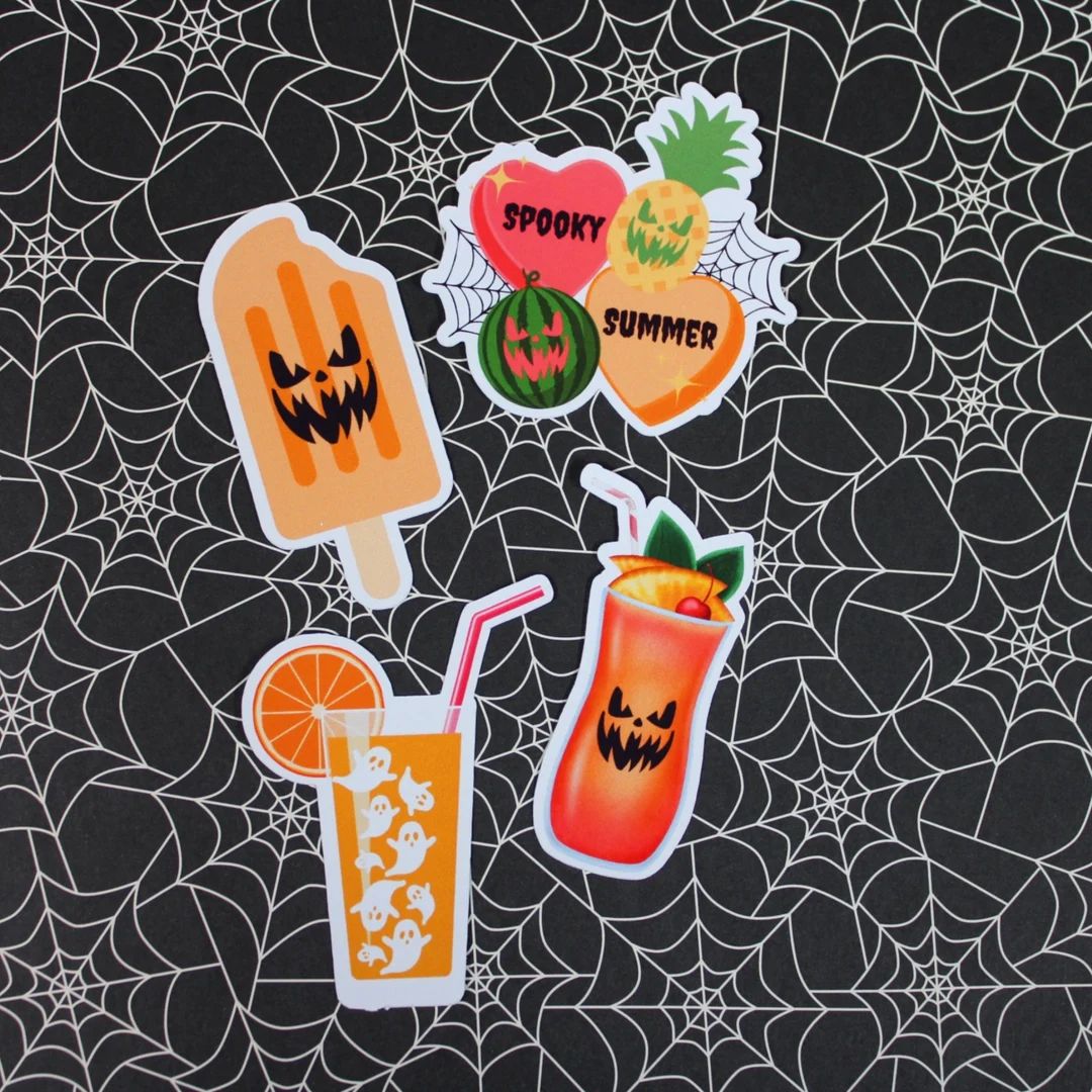 Summerween Stickers, Halloween Stickers, Spooky Summer Stickers, Summer Halloween Stickers, Cockt... | Etsy (US)