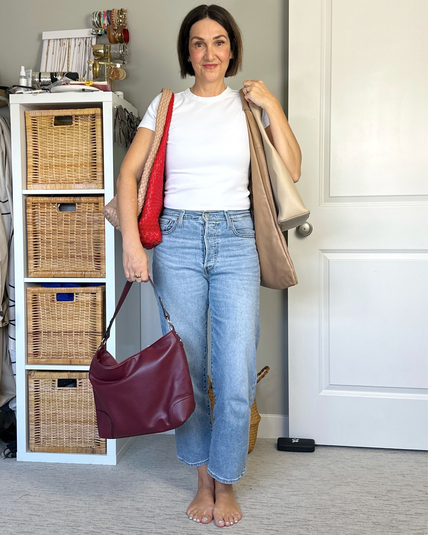 Spring Amazon bag order!
The bags I ordered from Amazon this spring:
- burgundy slouchy bag, so cute with the matching cap
- I wanted a larger neutral  tote bag but the leather one is too big and the lighter one too small
- loving the red bag, I’ve already worn it so much, it’s great quality and the perfect classic red color
From last year:
- the beige bag I wear so much, especially with the ballet flats 
- padded crossbody bag: great casual bag and holds so much! Lots of colors 

Also linking my white tee (fits small, wearing M) and jeans (fit tts, wearing 27)


#LTKworkwear #LTKstyletip
