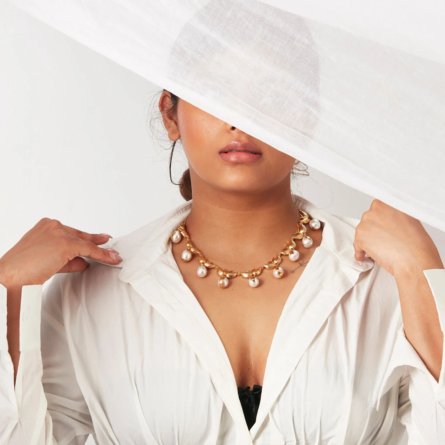 Zooni Necklace – 22k Gold Plated Brass Pearl Statement Necklace | Dhwani Bansal Jewellery