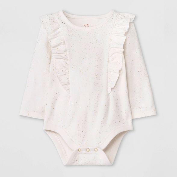 Baby Girls' Foil Ruffle Long Sleeve Bodysuit - Cat & Jack™ Off-White | Target