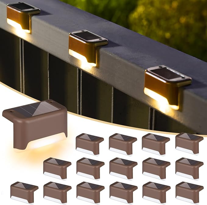 SOLPEX Solar Deck Lights Outdoor 16 Pack,Step Light Waterproof,Warm White | Amazon (US)