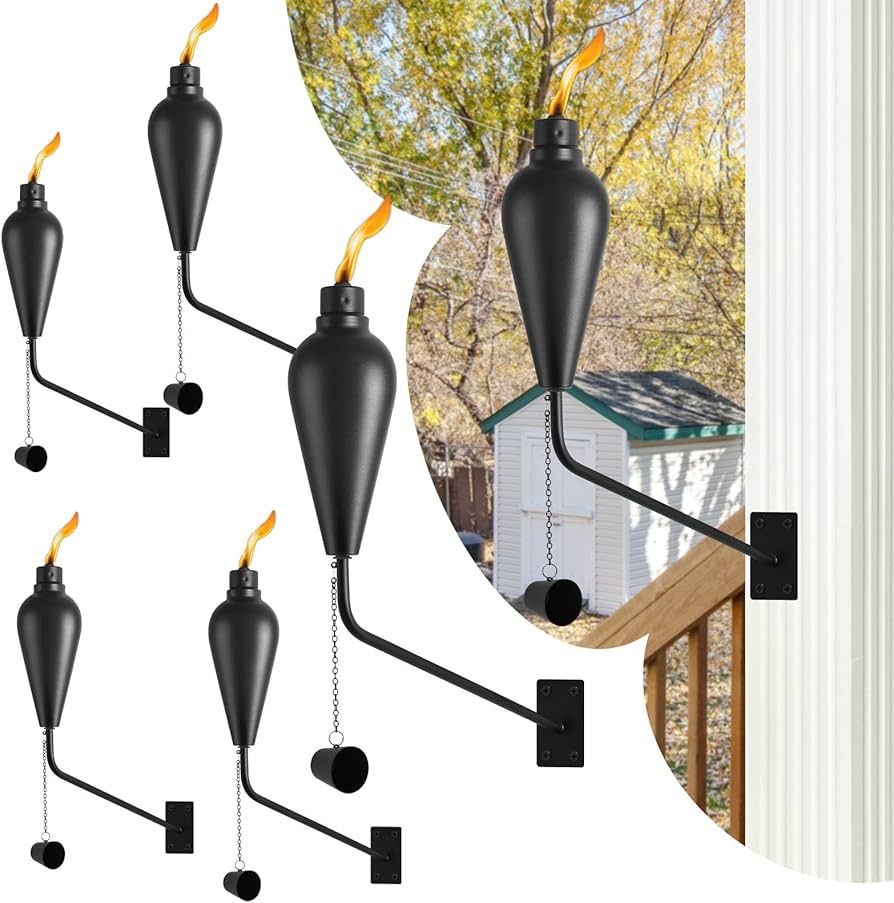 6 Pcs Wall Mounted Citronella Torches, 15 oz Garden Torches for Outside, Refillable Flame Light T... | Amazon (US)
