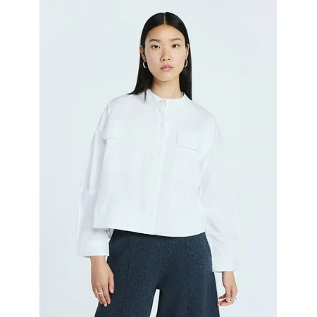 Scoop Women's and Women's Plus Cropped Oversized Button-Down Shirt, Sizes XS-4X | Walmart (US)