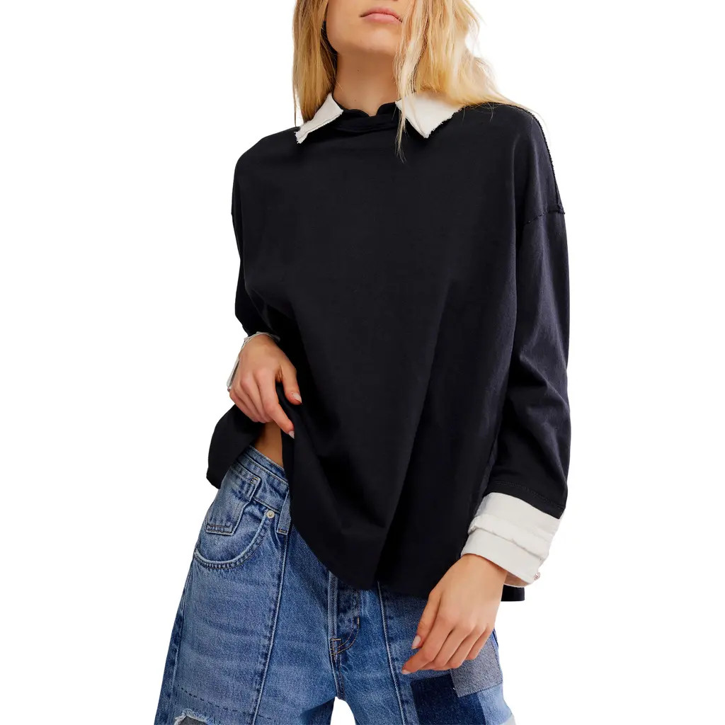 Free People Gianna Layered Look Sweater in Black Combo at Nordstrom, Size Small | Nordstrom