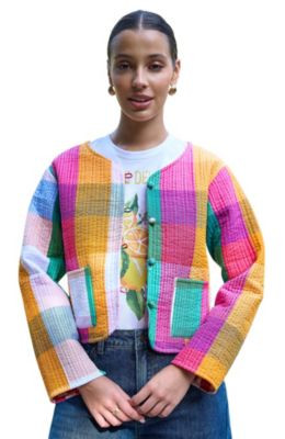 Yumi Women's Collar Reversible Cotton Quilted Jacket - Multi | Macy's