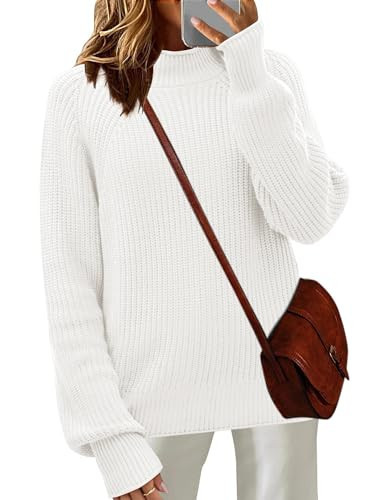 Zeagoo Women's 2025 Fall Turtleneck Sweaters Trendy Loose Long Sleeve Knit Pullover Jumper Tops A-White | Amazon (US)