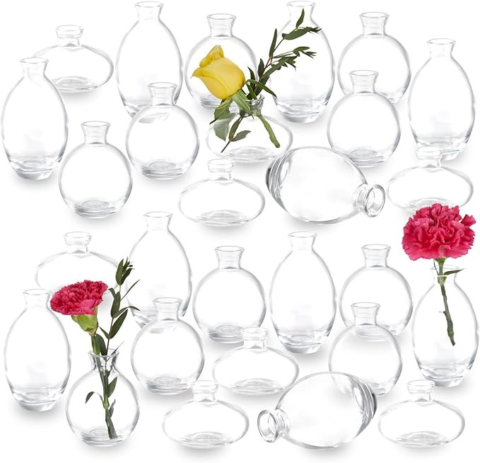 28 Clear Bud Vases in Bulk, Glass Small Bud Vase for Centerpieces, Mini Bud Vase Set for Flowers,... | Amazon (US)
