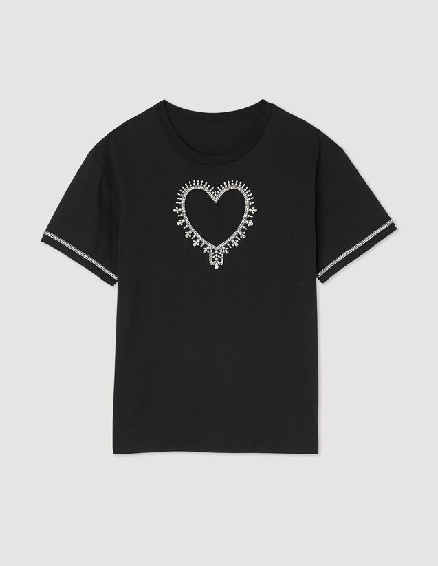 Organic cotton rhinestone heart T-shirt | Sandro-Paris US