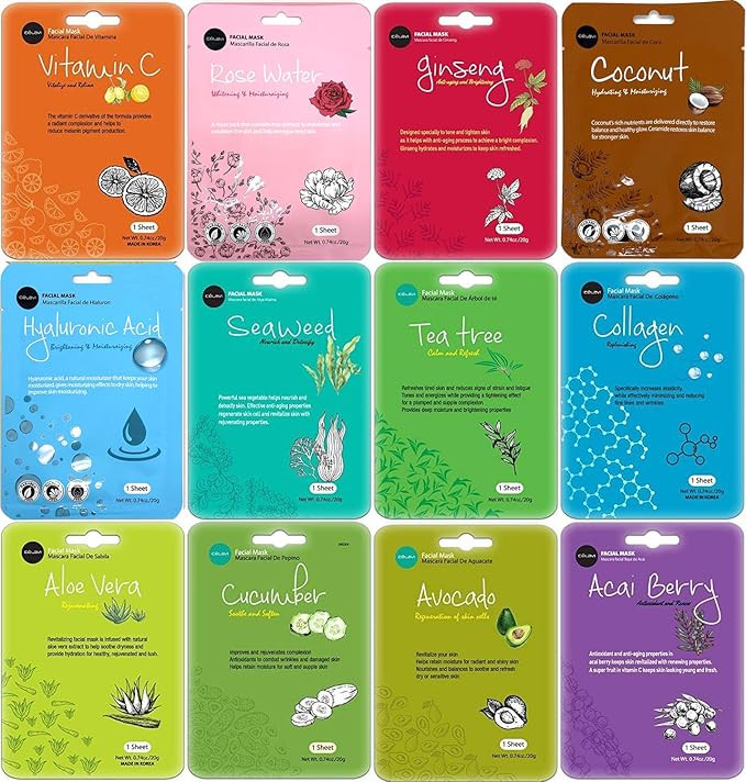 celavi Face Mask Set Korean Beauty Essence Facial Paper Sheet Mask Korea Skin Care Moisturizing 1... | Amazon (US)