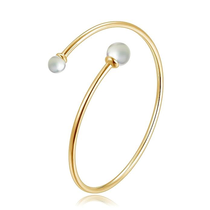 Diamond Wish Rose Yellow or White Plated Sterling Silver Pearl Bypass Bangle Bracelet | Amazon (US)