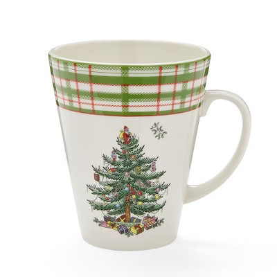 Spode Christmas Tree 14oz Mug, Porcelain Coffee or Tea Mug with Tartan Borders - Festive Holiday Drinkware - Dishwasher & Microwave Safe, Holiday Gift | Target